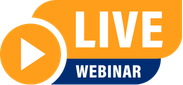 Live webinar badge in orange and blue